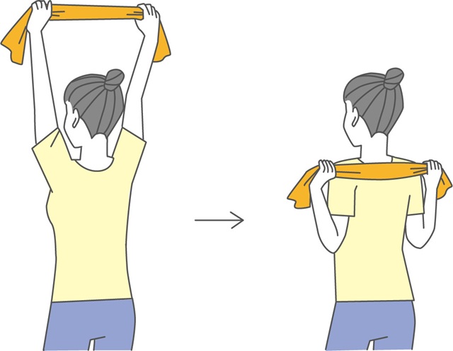 肩甲骨タオルストレッチ
