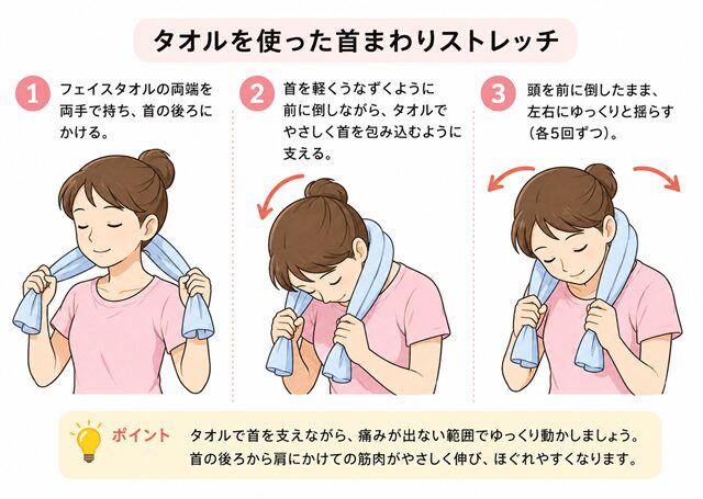 タオルを使った首まわりストレッチ